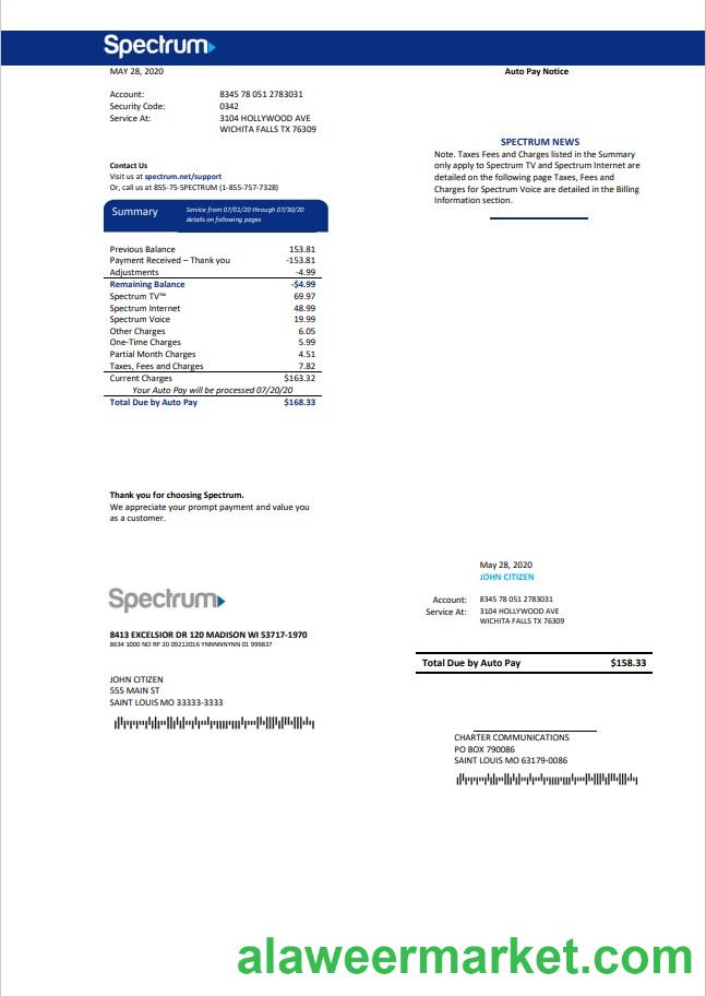 USA Spectrum utility bill template in Word and PDF format (.doc and .pdf)
